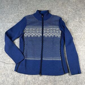 Eddie Bauer Sport Sweater Womens Medium Blue Nordic Full Zip Merino Wool Skiing